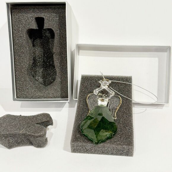 Glass Angel Ornament Green Crystal Gold Trim Praying Figurine Gift Boxed - Picture 12 of 16